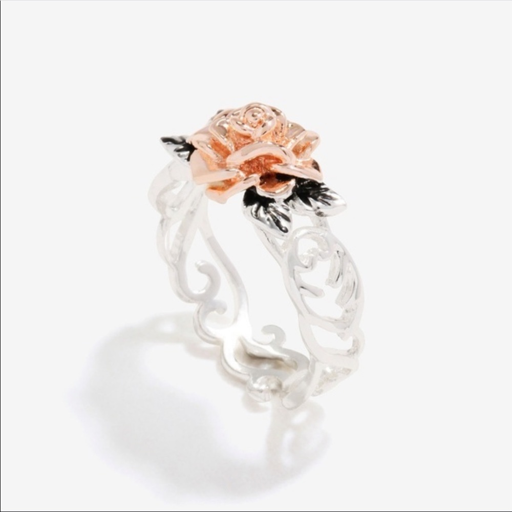 Rose gold flower 14k sterling silver ring